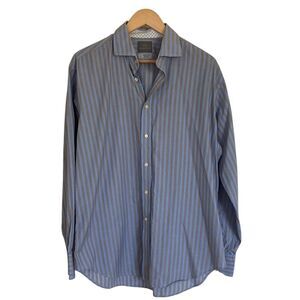 Thomas Dean Men's Long Sleeve Button Front in Blue Grey Size Large